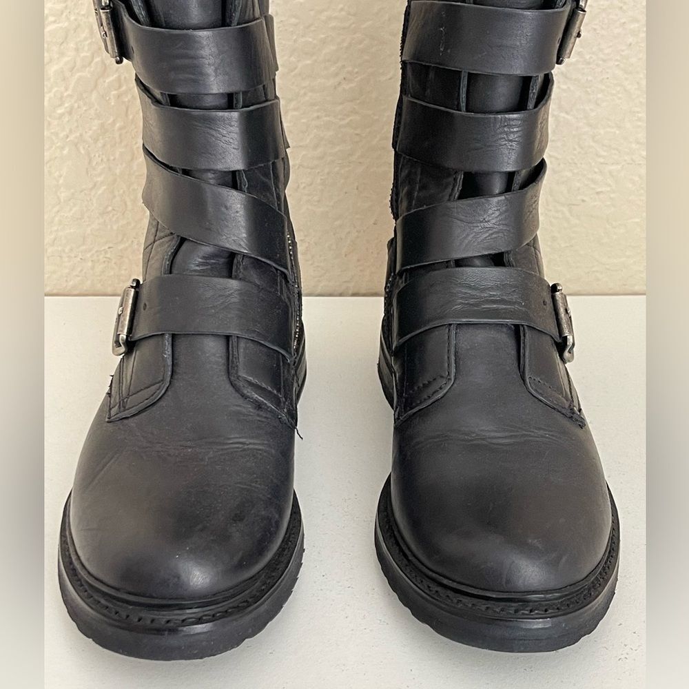 FRYE Veronica black leather combat Tanker Moto Boot 7 - Picture 14 of 17